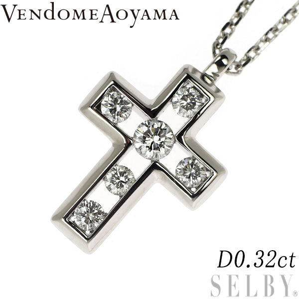 Vendome Aoyama K18WG Diamond Pendant Necklace 0.32ct Cross 