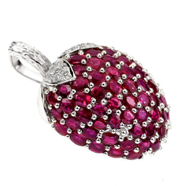 K18WG Ruby Diamond Pendant Top 12.38ct D0.25ct Strawberry 