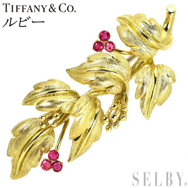 Tiffany K18YG Ruby Brooch Plant