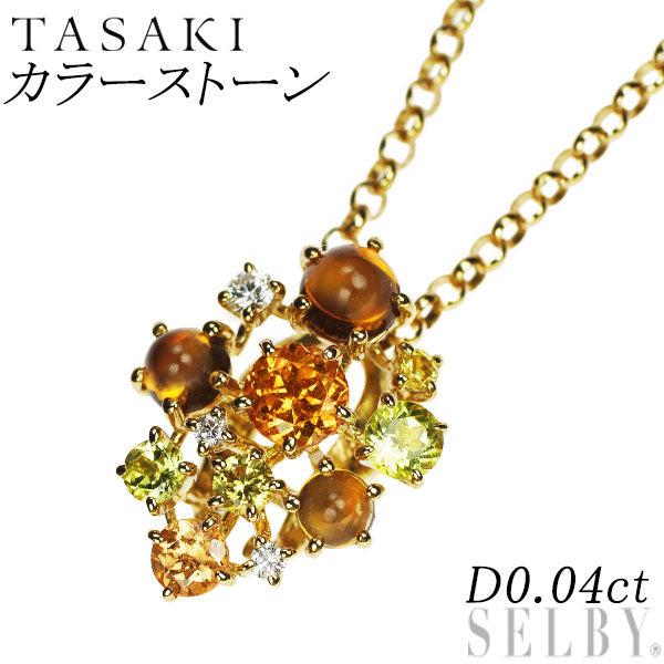 Tasaki Pearl K18YG Spessartine Garnet Citrine Peridot Quartz Diamond Pendant Necklace D0.04ct 