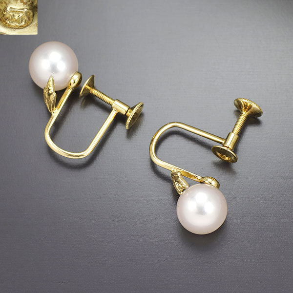 Mikimoto K18YG Akoya pearl earrings, diameter approx. 6.8mm 