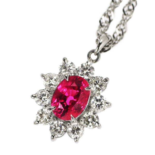 Seiko Pt900/Pt850 Pink Sapphire Diamond Pendant Necklace 0.72ct D0.43ct 