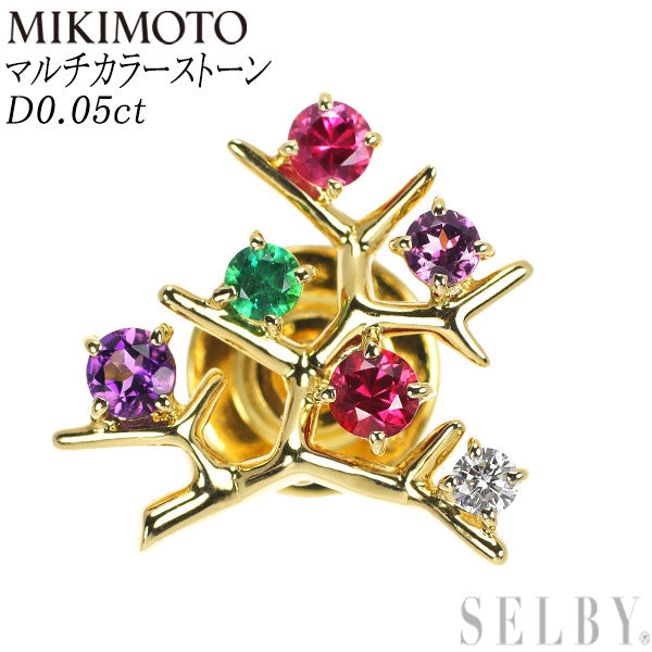 MIKIMOTO K18YG Multi-Color Stone Diamond Brooch D0.05ct 