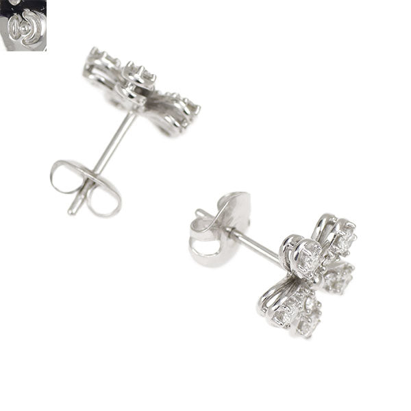 Tasaki Pearl K18WG Diamond Earrings 0.40ct Flower 