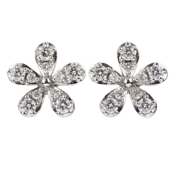 Tasaki Pearl K18WG Diamond Earrings 0.40ct Flower 