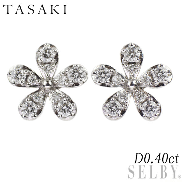 Tasaki Pearl K18WG Diamond Earrings 0.40ct Flower 