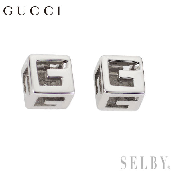 Gucci K18WG earrings with square logo 