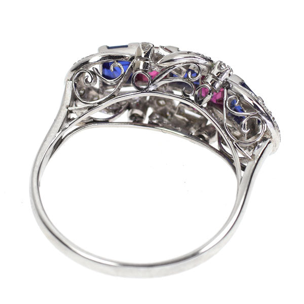 Pt850 Ruby Sapphire Diamond Ring 