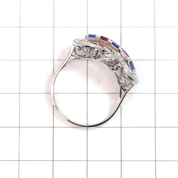 Pt850 Ruby Sapphire Diamond Ring 