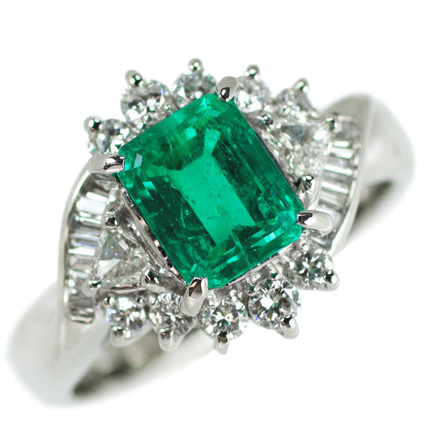 Pt900 Emerald Diamond Ring 1.38ct D0.57ct 