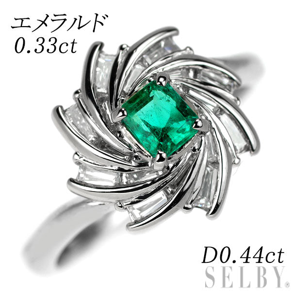 Pt900 emerald diamond ring 0.33ct D0.44ct 