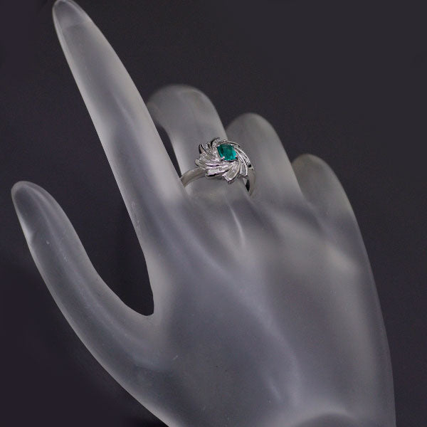 Pt900 emerald diamond ring 0.33ct D0.44ct 