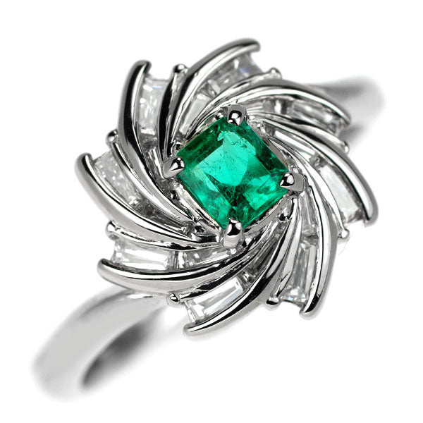 Pt900 emerald diamond ring 0.33ct D0.44ct 