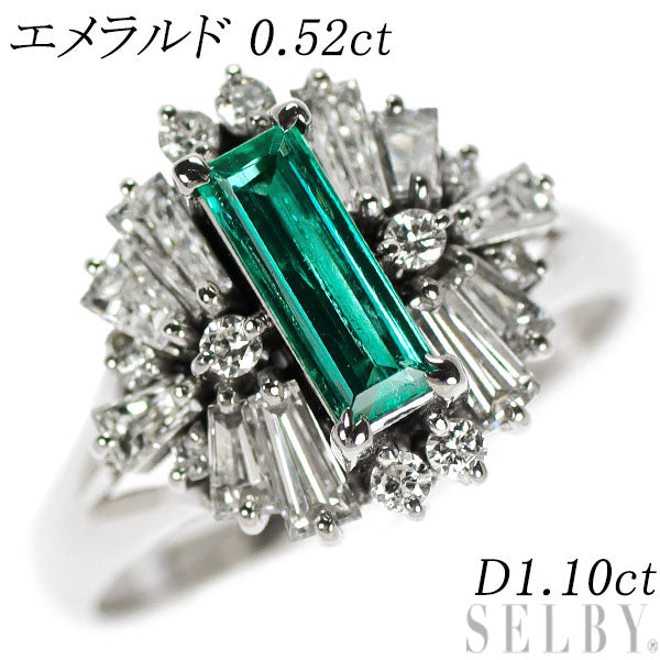 Pt900 Emerald Diamond Ring 0.52ct D1.10ct 