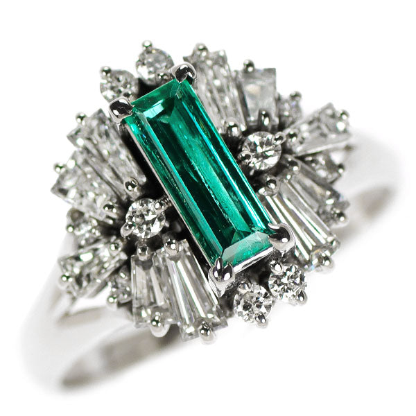 Pt900 Emerald Diamond Ring 0.52ct D1.10ct 