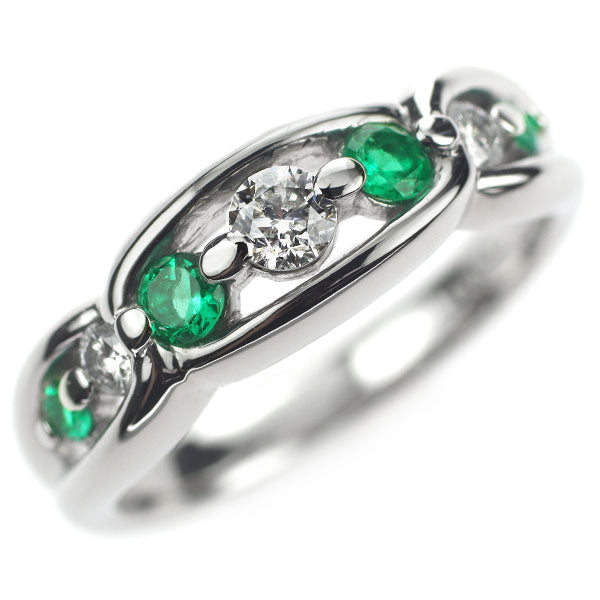 Pt900 Emerald Diamond Ring 0.23ct D0.26ct 