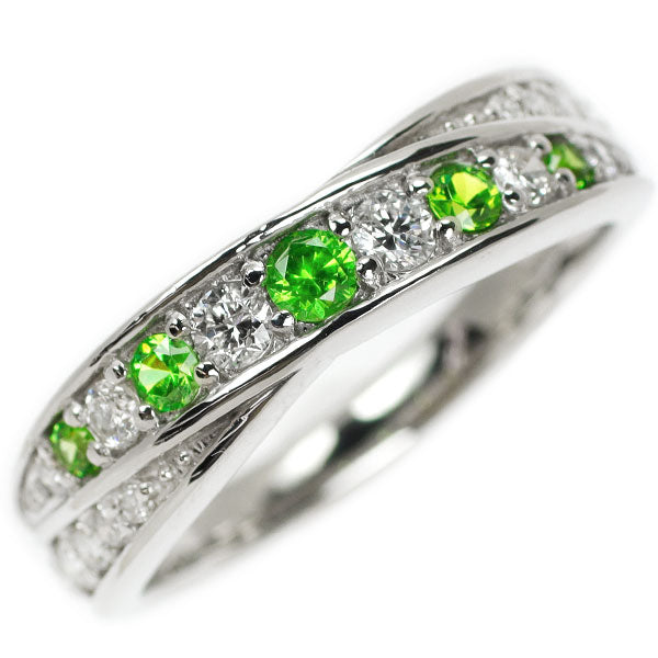 Rare Pt900 Demantoid Garnet Diamond Ring 0.22ct D0.36ct 