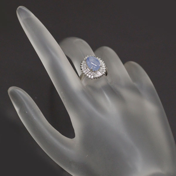 Pt900 Star Sapphire Diamond Ring 3.57ct D0.50ct 