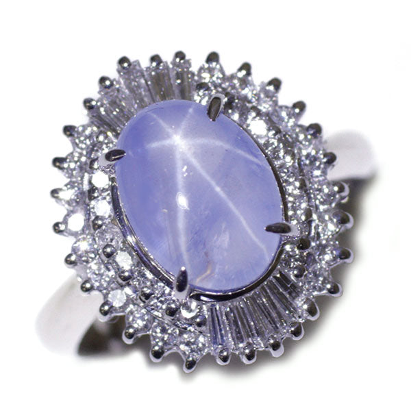 Pt900 Star Sapphire Diamond Ring 3.57ct D0.50ct 