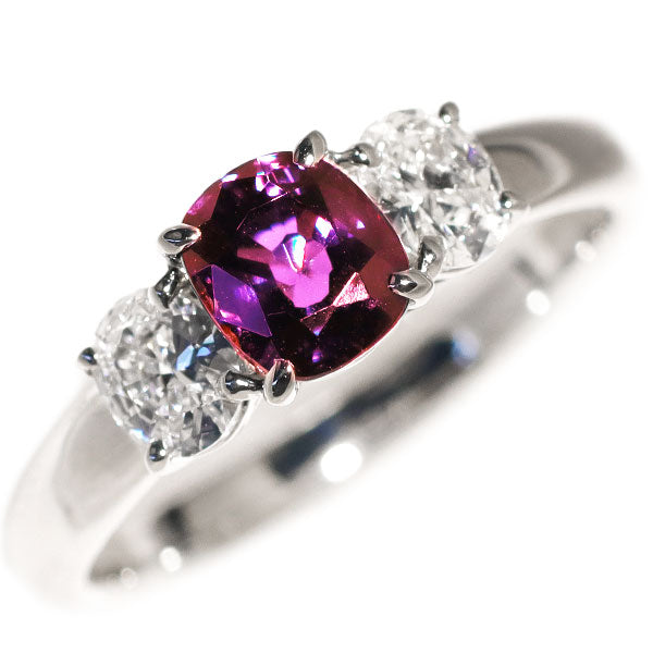 Pt900 Color Change Garnet Diamond Ring 1.066ct D0.44ct 