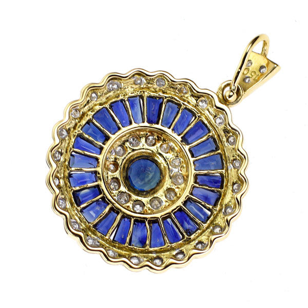 K18YG/WG Calibré Cut/Round Sapphire Diamond Pendant Top 