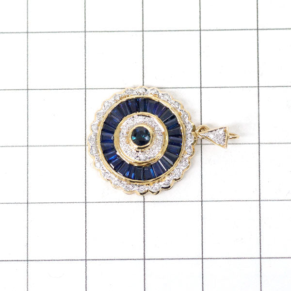 K18YG/WG Calibré Cut/Round Sapphire Diamond Pendant Top 