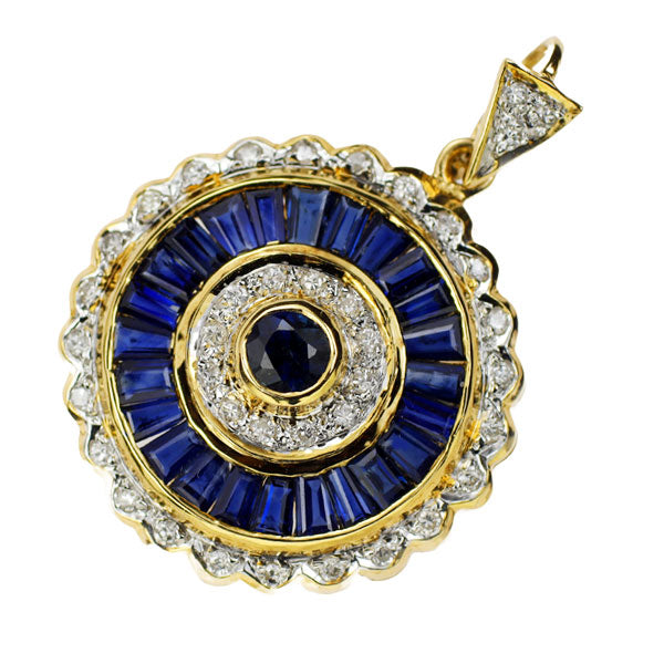 K18YG/WG Calibré Cut/Round Sapphire Diamond Pendant Top 