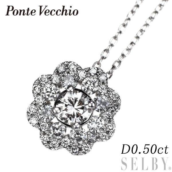 Ponte Vecchio K18WG Diamond Pendant Necklace 0.50ct Flower 