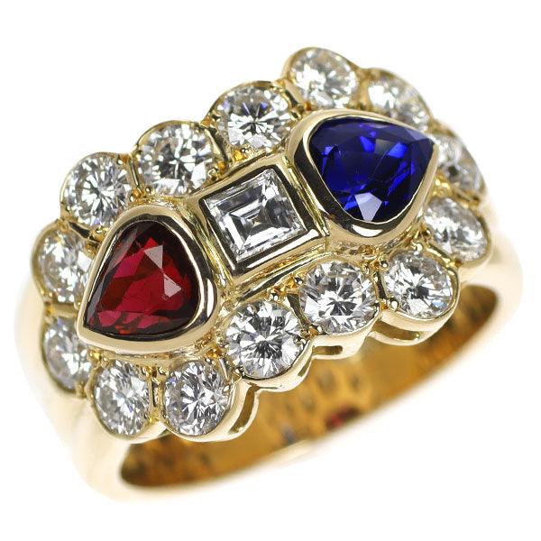 K18YG Sapphire Ruby Diamond Ring 0.83ct R0.76ct D1.64ct 