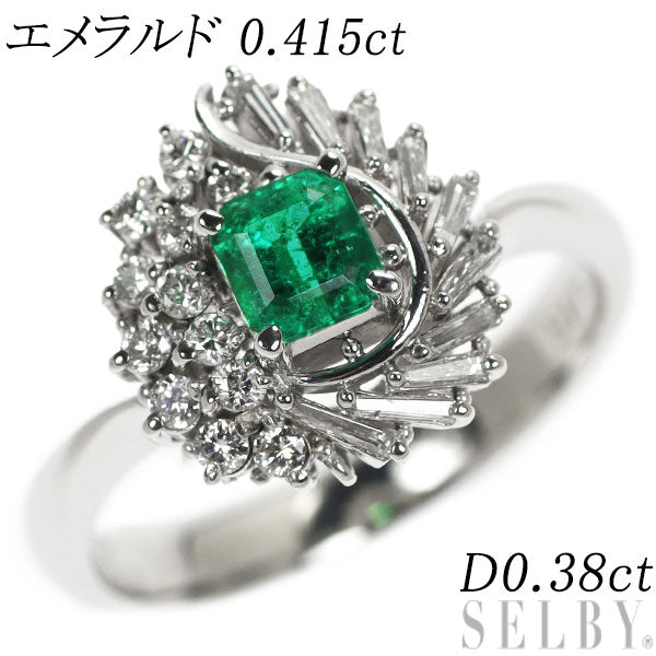 Pt900 Emerald Diamond Ring 0.415ct D0.38ct 