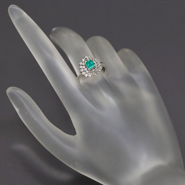 Pt900 Emerald Diamond Ring 0.415ct D0.38ct 