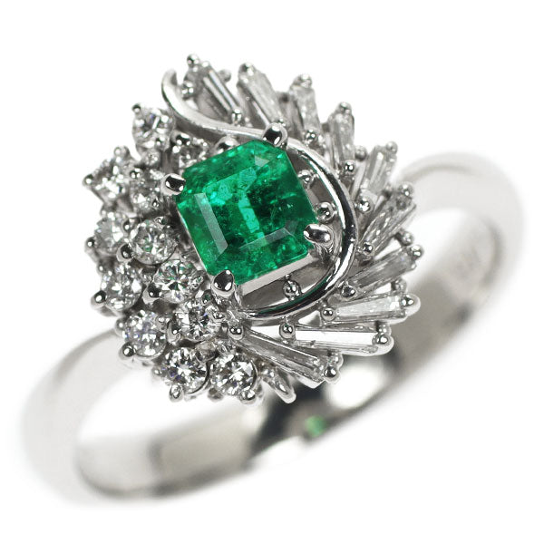 Pt900 Emerald Diamond Ring 0.415ct D0.38ct 