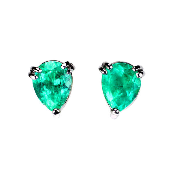 Pt900 Pear Shape Emerald Earrings 0.92ct 