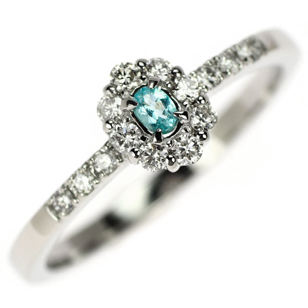 Rare Pt950 Paraiba Tourmaline Diamond Ring 0.04ct D0.19ct 