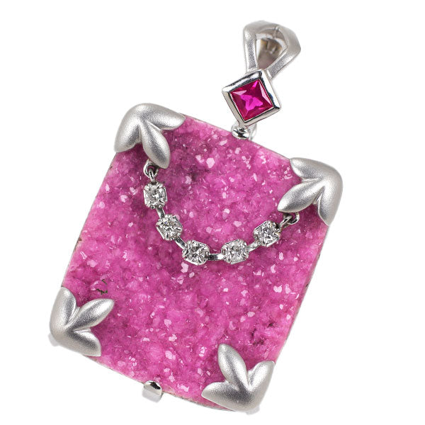 Ayako Yoshida K18WG Colored Pink Aragonite Ruby Diamond Pendant Top 17.12ct R0.14ct D0.01ct 