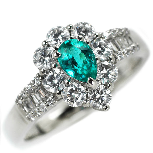 Rare Pt900 Brazilian Paraiba Tourmaline Diamond Ring 0.38ct D0.70ct 