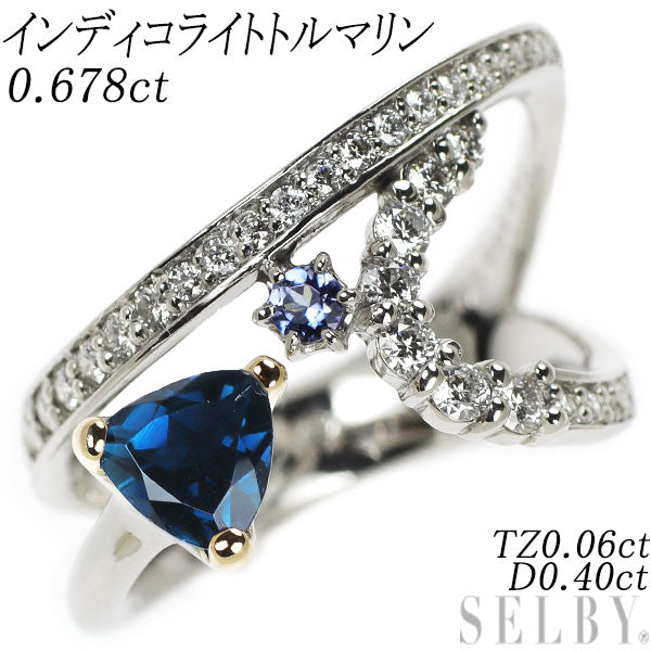 Pt900/ K18YG Indicolite Tourmaline Tanzanite Diamond Ring 0.678ct TZ0.06ct D0.40ct 