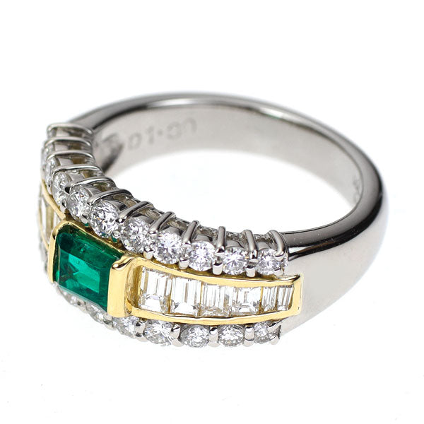 Pt900/ K18YG Emerald Diamond Ring 0.41ct D1.30ct 