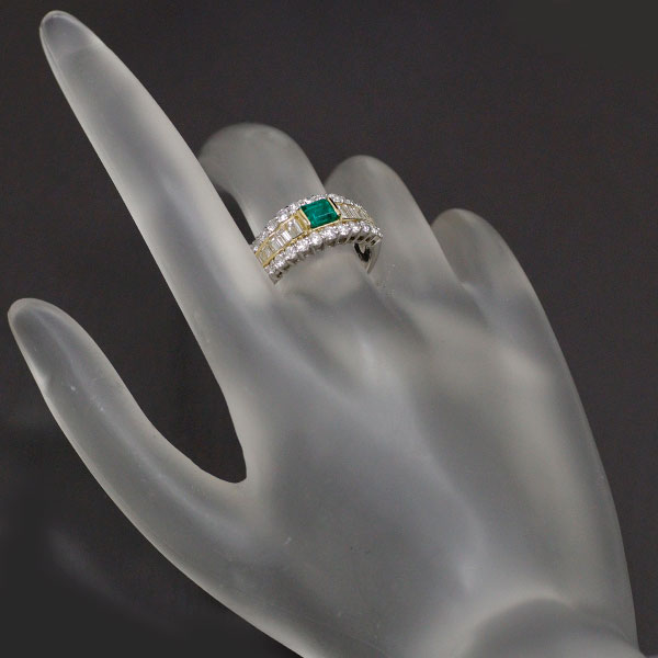 Pt900/ K18YG Emerald Diamond Ring 0.41ct D1.30ct 