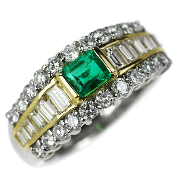 Pt900/ K18YG Emerald Diamond Ring 0.41ct D1.30ct 