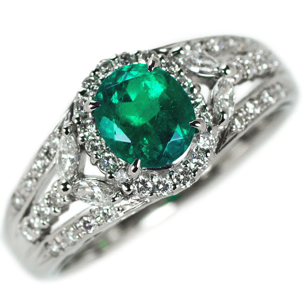 Pt900 Emerald Diamond Ring 0.84ct D0.41ct 