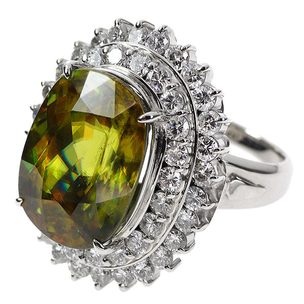 Pt900 Sphene Diamond Ring 17.70ct D2.84ct 