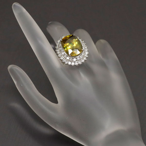 Pt900 Sphene Diamond Ring 17.70ct D2.84ct 