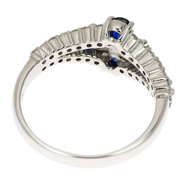 Pt900 Sapphire Diamond Ring 0.72ct D0.37ct Flower 