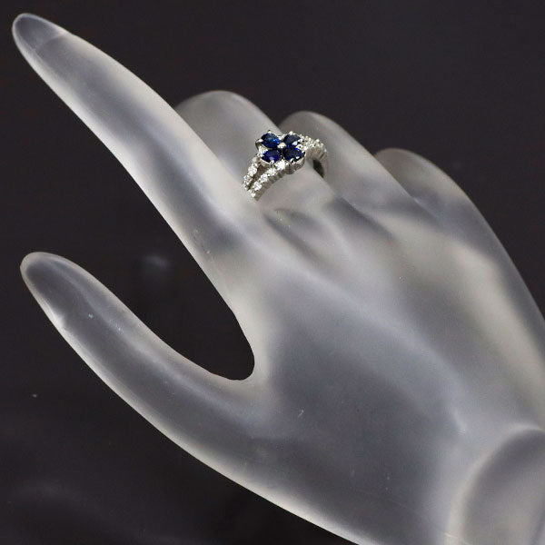 Pt900 Sapphire Diamond Ring 0.72ct D0.37ct Flower 