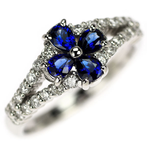 Pt900 Sapphire Diamond Ring 0.72ct D0.37ct Flower 