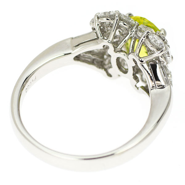 Pt900 Canary Yellow Tourmaline Diamond Ring 1.38ct D1.37ct 