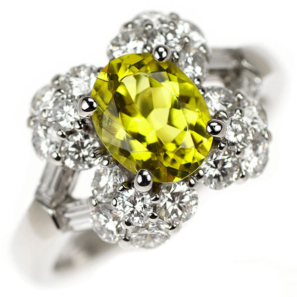 Pt900 Canary Yellow Tourmaline Diamond Ring 1.38ct D1.37ct 