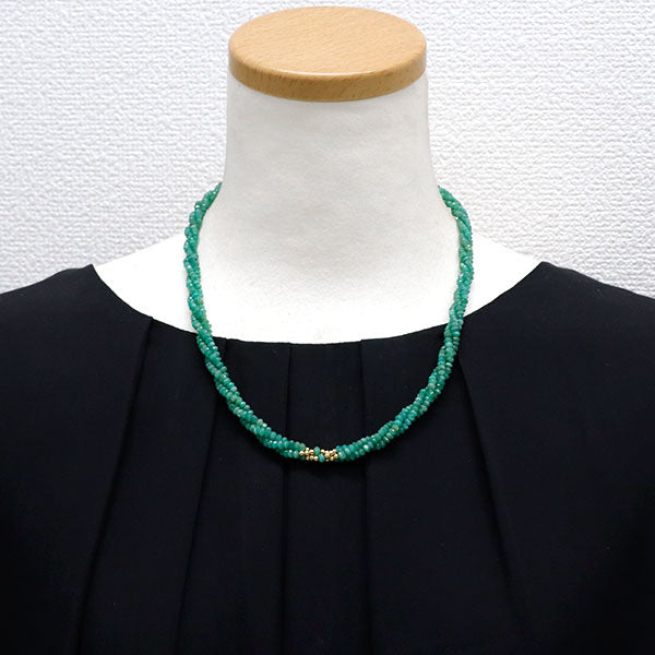 K18YG Emerald Necklace 100.00ct 3-Row 