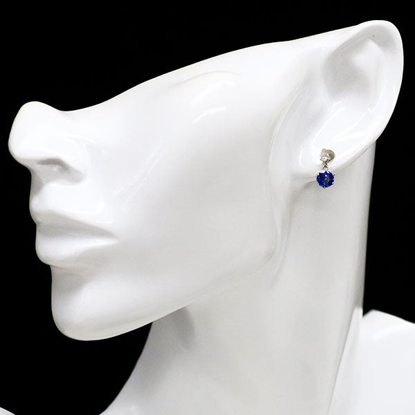 Pt900 Sapphire Diamond Earrings 1.58ct D0.14ct 